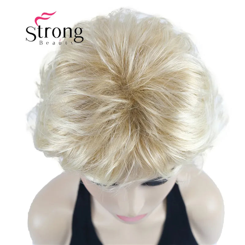 StrongBeauty Short Wig Soft Tousled Curls Blonde Highlights Full Synthetic Wigs COLOUR CHOICES