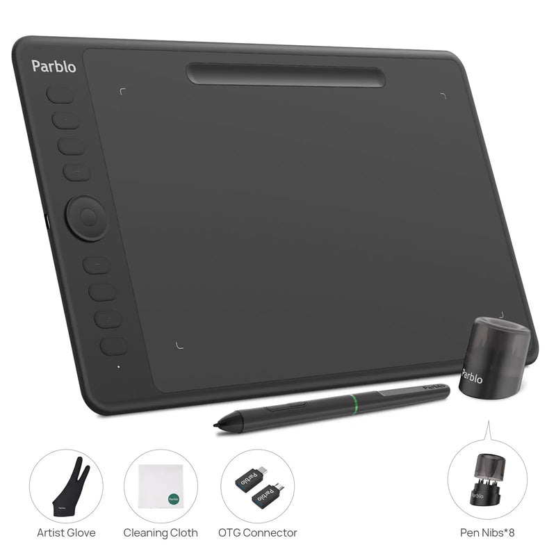 Parblo Intangbo M 10x6.25 Inches Digital Tablet Graphic Tablet for Drawing OSU Game with Battery-Free Stylus and Glove