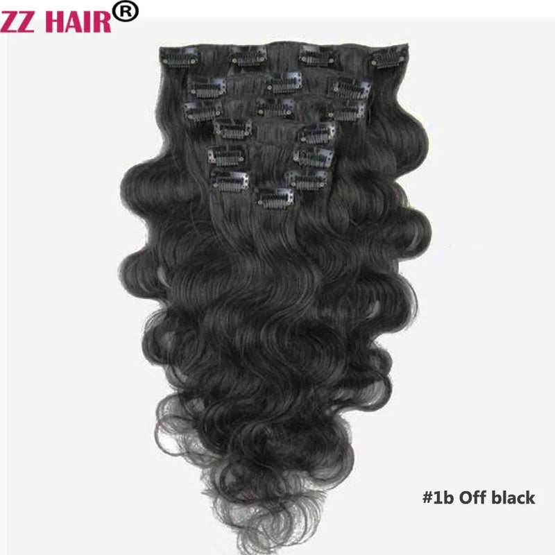 ZZHAIR Clip In 100% Human Remy Hair Extensions 16"-28" 8Pcs Set 100g-160g Full Head Body Wavy Natural