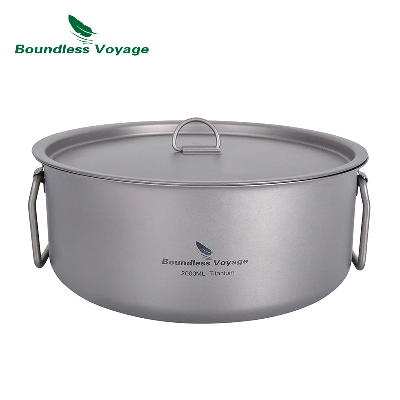 Boundless Voyage 2L 5L Big Capacity Soup Pot Titanium Camping Pot with Lid Folding Handle for Hiking Picnic Outdoor Cooking Pot