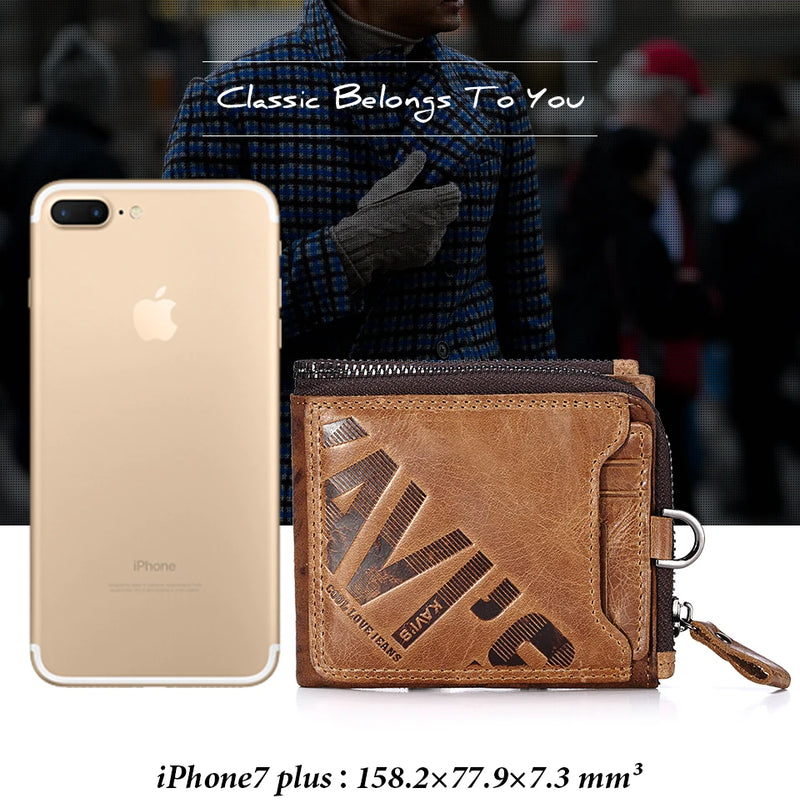 KAVIS Crazy Horse Genuine Leather Wallet Men Coin Purse Male Cuzdan Walet Portomonee PORTFOLIO  Perse Small Pocket money bag