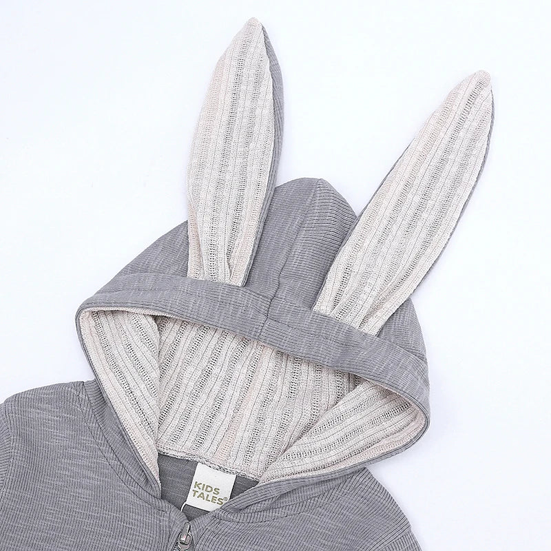 0-18M Newborn Baby Boys Girls Rompers Cotton Cartoon Bunny 3D Rabbit Ear Hoodie Overall Toddler Jumpsuit Infant Carnival Costume
