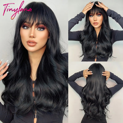 TINY LANA Natural Black Long Wavy Synthetic Wig | SAMAG