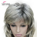 Lady Women Blonde With Dark Root Medium Length Cascaded Layers Synthetic Hair Full Wig for women