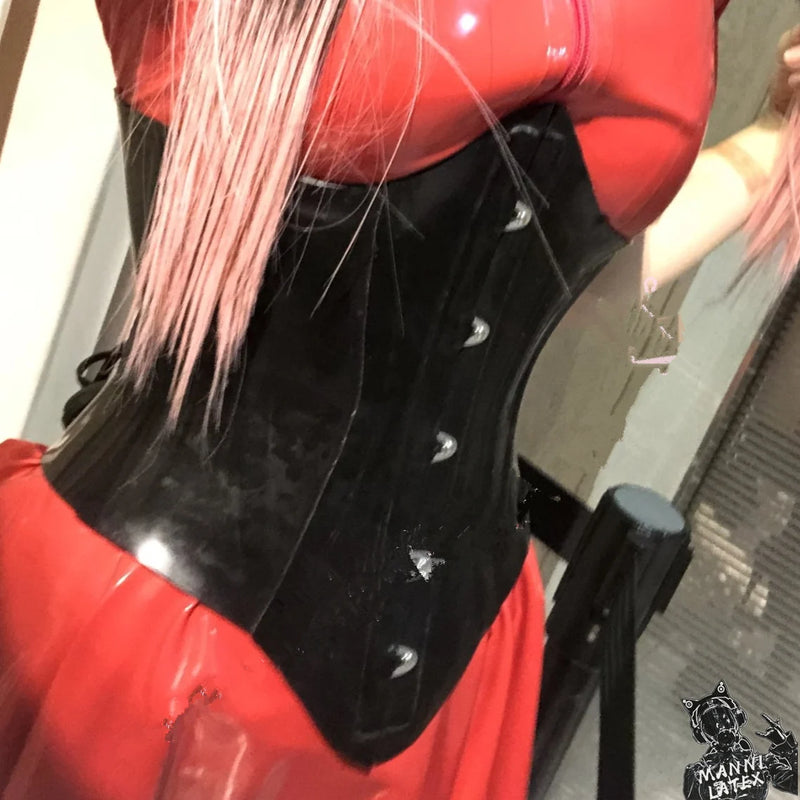 Unisex Black 0.8MM Thicker Latex Waist Trainer Corset Steel Bone Fetish Body Custom Made