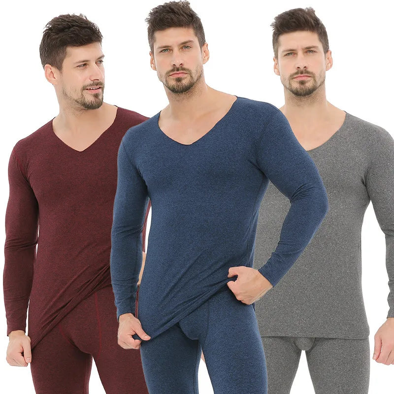 Men's Thermal Underwear Autumn Winter Long Johns Thermal Underwear Tops and Bottoms Set V-Neck Seamless Underwear for Man