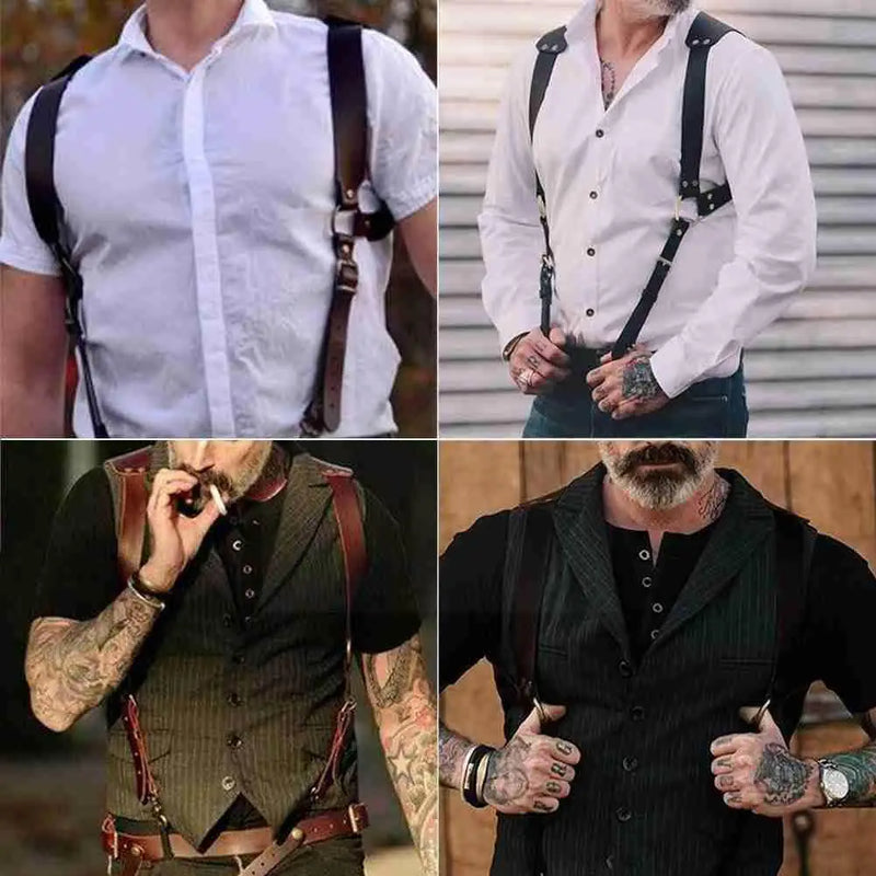 Fashion PU Leather Suspenders for Men Shirt Trousers Adjustable Belts Vest Straps Braces Harness Chest - Visuel 2 | SAMAG