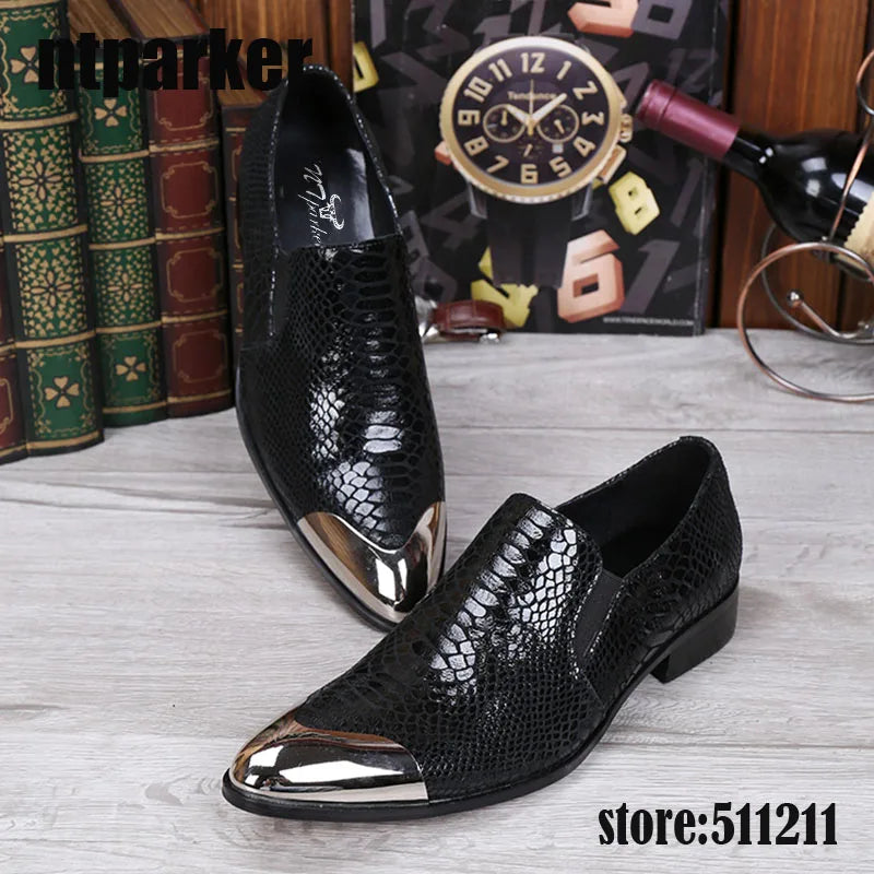 2025 Hot Sales Black Men's Dress Shoes Designer's Shoes Men Front Metal Cap Fashion Party and Wedding Shoes, EU38-46!