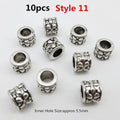 10pcs/pack Antique Silver different 10 styles hair braid dread dreadlock beads rings tube approx 5.9-6.4mm inner hole jewelry