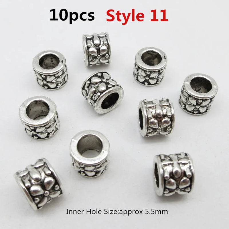 10pcs/pack Antique Silver different 10 styles hair braid dread dreadlock beads rings tube approx 5.9-6.4mm inner hole jewelry