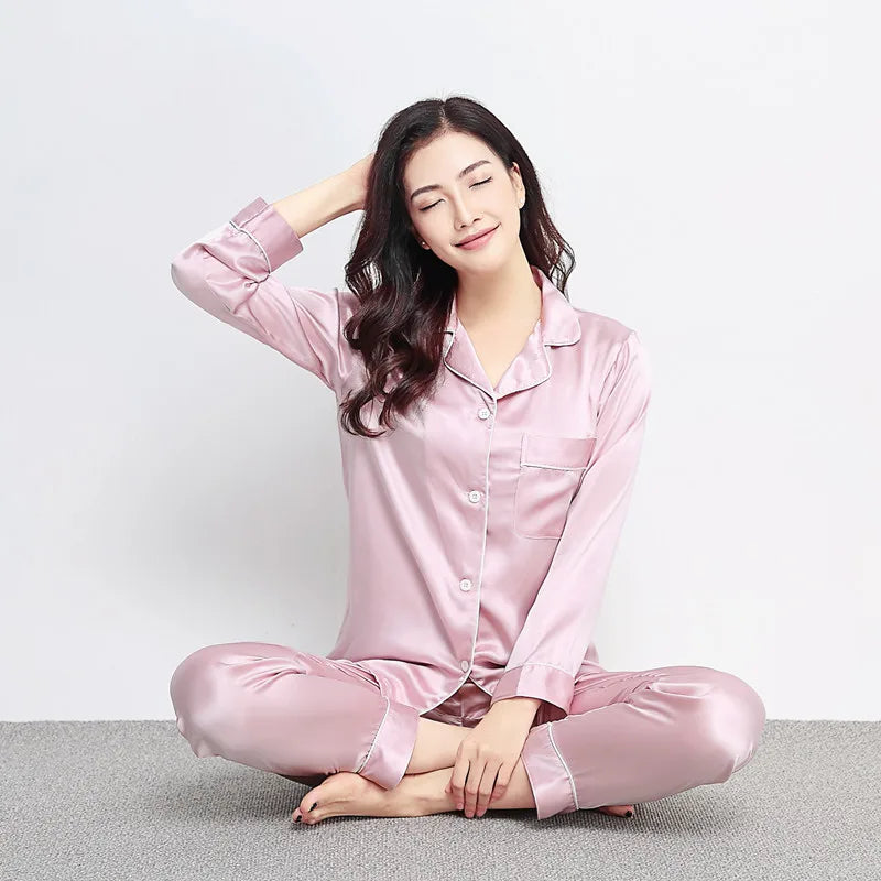 100% Mulberry Silk 22 momme 30 momme thick Women Classical Pajama Set Top and Bottom Set Sleepwear Nightgown S M L XL 2XL LS101