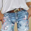 2025 Female Casual Bottoms Harajuku Vintage Streetwear Summer New Buttons Women Denim Shorts Washed Flower Print Jeans