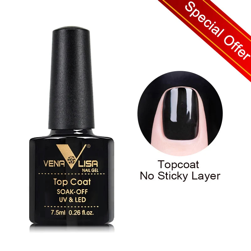 VENALISA Non Cleansing Topcoat Nail Art 7.5ml Soak off Base Coat Foundation No Wipe Top Coat Nail Gel Funny Bunny Gel Varnish