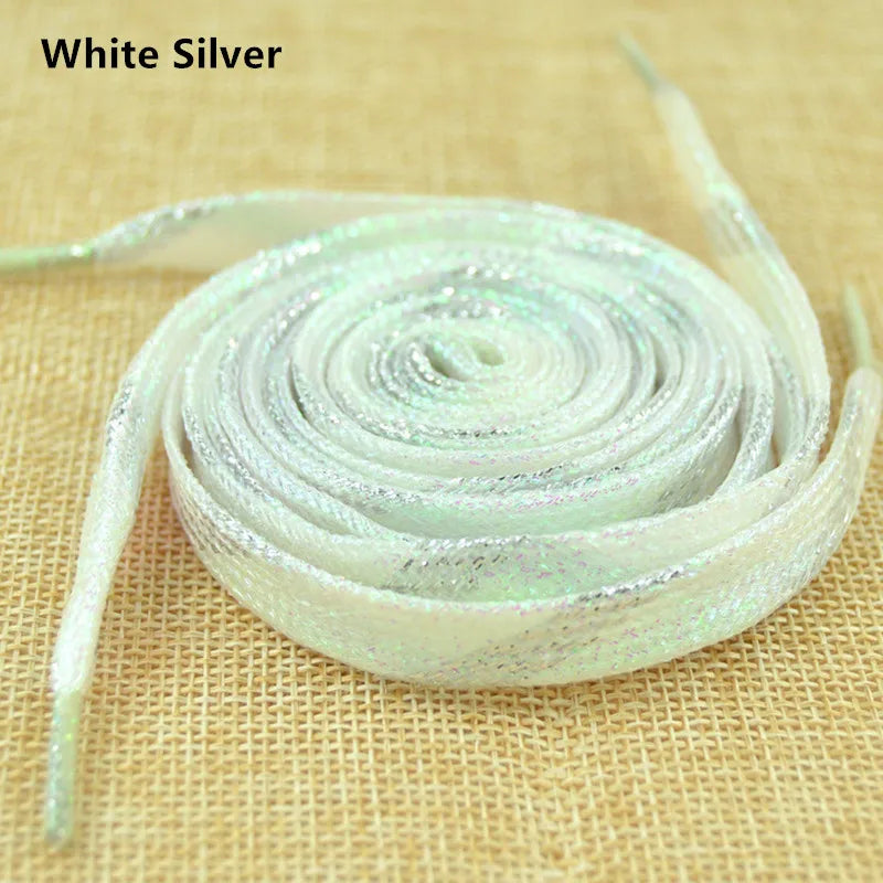 1 cm Width Colorful Lurex Shoelaces Trendy Bright Colorful Fall Winter Shoelaces Sneaker White Casual Sports Leather Shoes Laces
