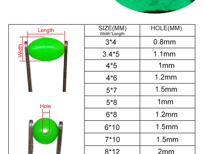INFOF 100-500pcs/lot Soft Egg Beads Fishing Stop Luminous Oval Rubber Stopper Night Fly Fishing Accessories pesca