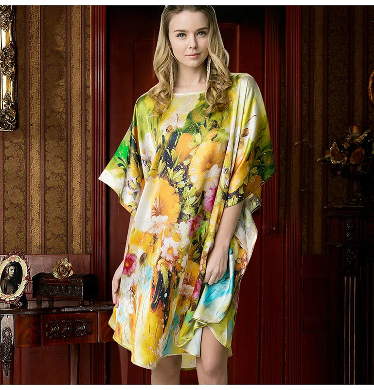 19MM100% Mulberry Silk Nightgowns For Women  Long Silk Nightgown Women Nightdress  Floral Real Silk sleepwear Ladies Female Gift