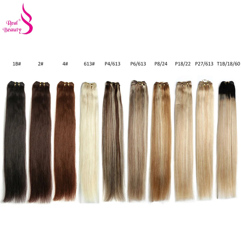 Real Beauty Platinum Blond Brazilian Straight Hair Weave Bundles 14"-28" Hight Ratio Remy Hair Extensions Brown #4 Blond P6/613#