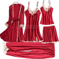 Pajama Set Women Lace Trim Satin Sleepwear Pyjamas | SAMAG