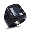 BEIER Stainless steel Cool Unique Black Stone Ring Titanium Steel Retro Old Totem Jewelry For Man Factory Price Sale BR8-334