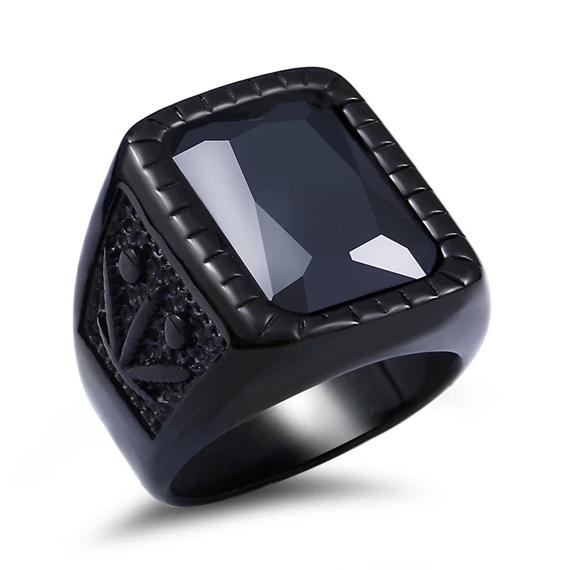 BEIER Stainless steel Cool Unique Black Stone Ring Titanium Steel Retro Old Totem Jewelry For Man Factory Price Sale BR8-334