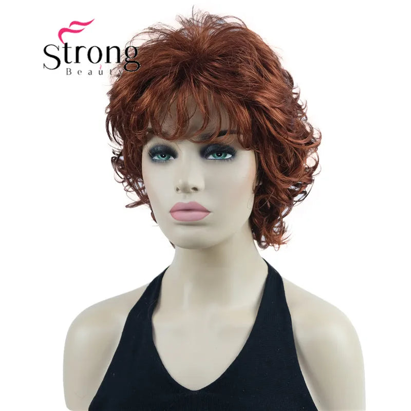 StrongBeauty Short Wig Soft Tousled Curls Blonde Highlights Full Synthetic Wigs COLOUR CHOICES