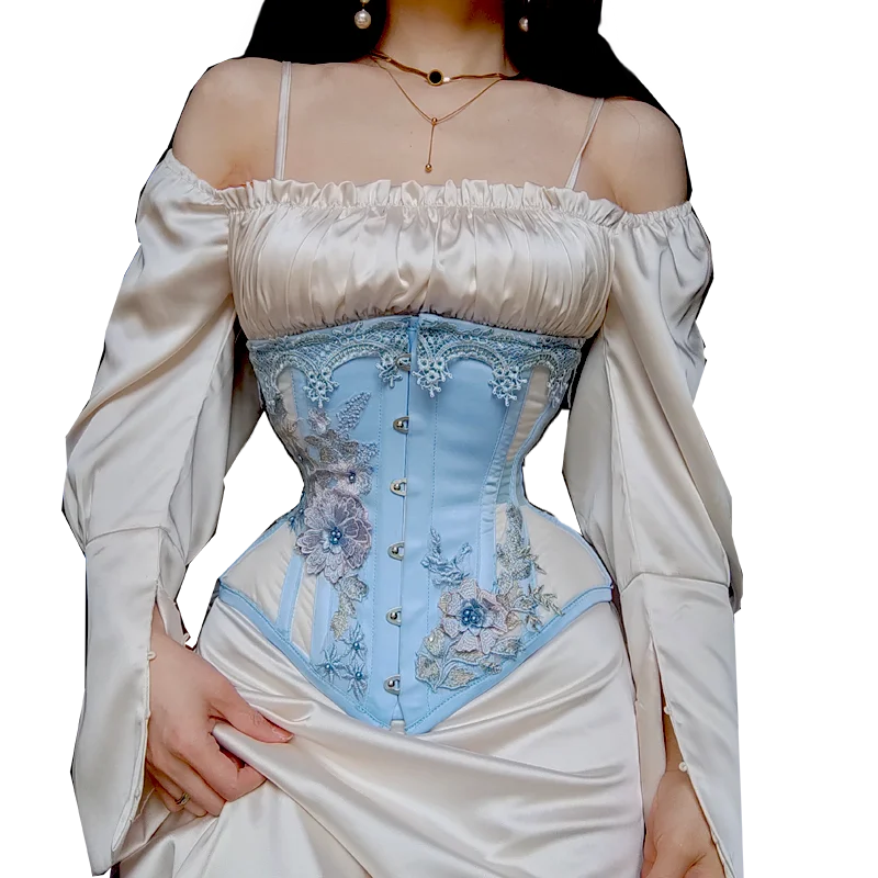 Annzley Sexy Bustier And Corset Fairy Blue Lace Trim Mesh Underbust  Corset For Waist Slimming