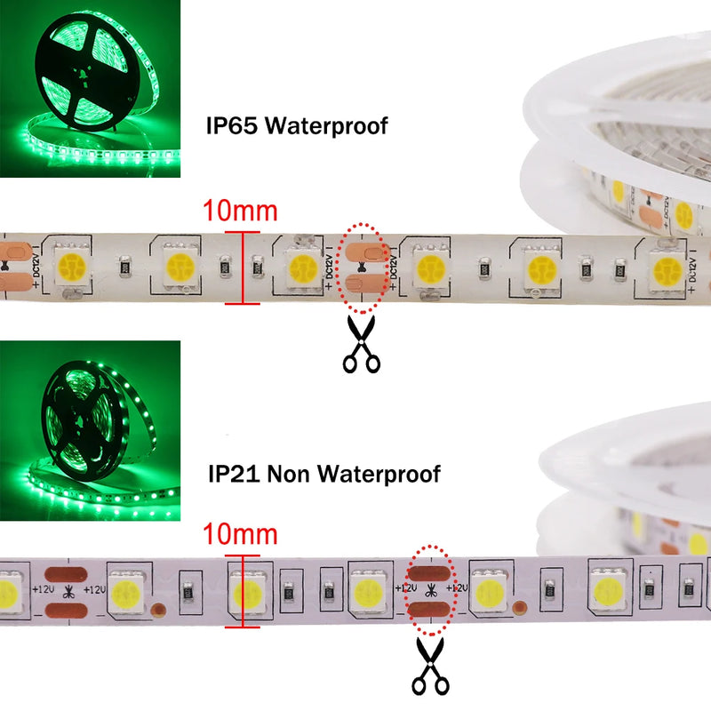 LED Strip Light 12V 24V 2835 5050 5054 5M RGB White Pink Red Blue Flexible LED Tape Ribblon 120LED 60LED 480LED Waterproof Decor