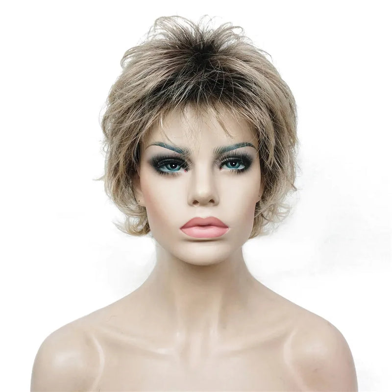 Women's Synthetic Wigs Short Straight Layered Pixie Cut Bloned Natura Wig Hair