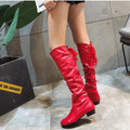 Shoes For Women 2022 Spring Knee High Boots Red Black White Tall Boots Woman Pleated Low Heel Casual Leather Female Long Shoes