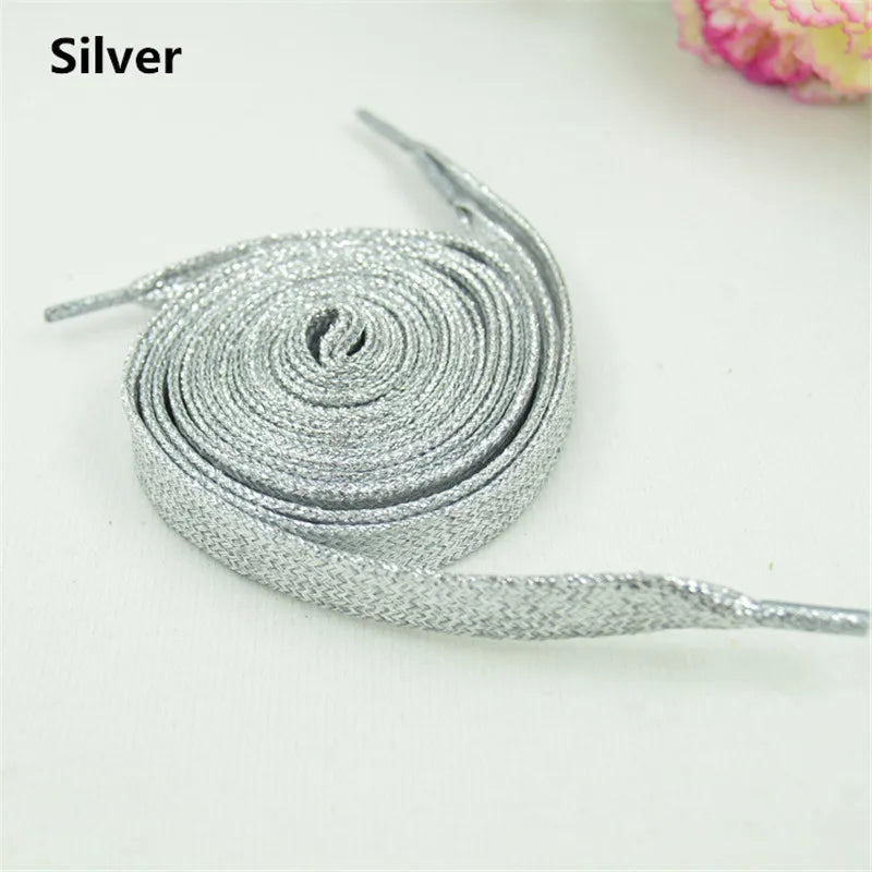 1 cm Width Colorful Lurex Shoelaces Trendy Bright Colorful Fall Winter Shoelaces Sneaker White Casual Sports Leather Shoes Laces