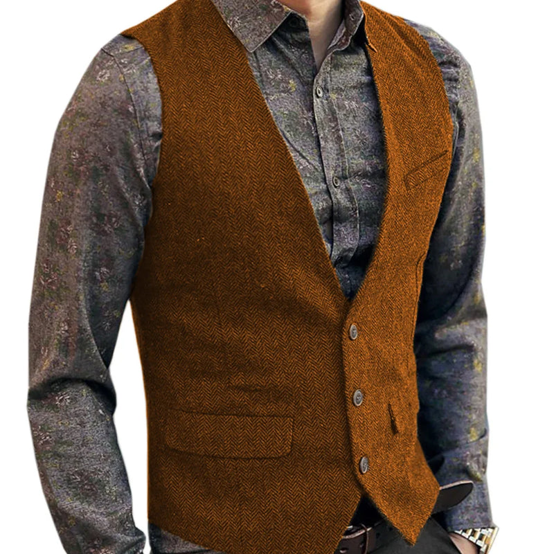 Men's V-Neck Suit Vests Fashion Formal Slim Fit Business Herringbone Dress Waistcoat for Tuxedo Wedding Party