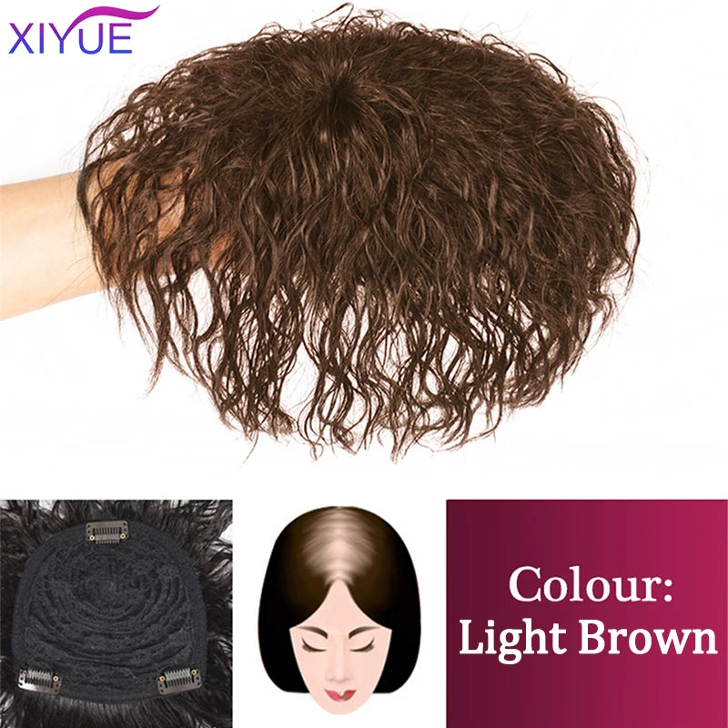 XIYUE Natural Black Brown Hair Topper With Bangs Clip In Hair Extensions Hairpieces Heat Resistant Fiber For Women