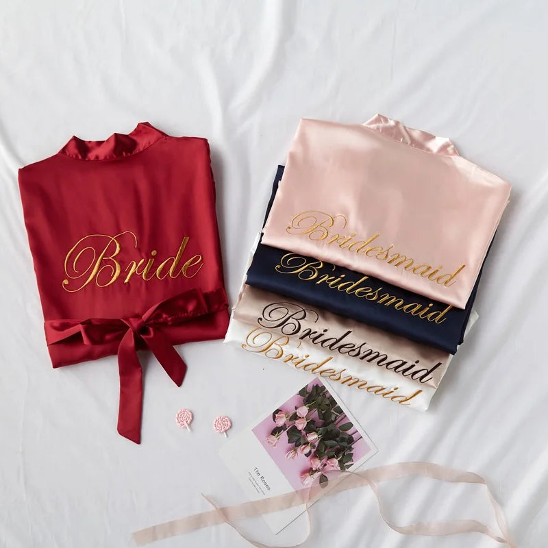 Wedding Bride Bridesmaid Robe Dressing Gown Sexy Women Bathrobe Nightgown Short Sleepwear Casual Flower Kimono Geisha M L XL