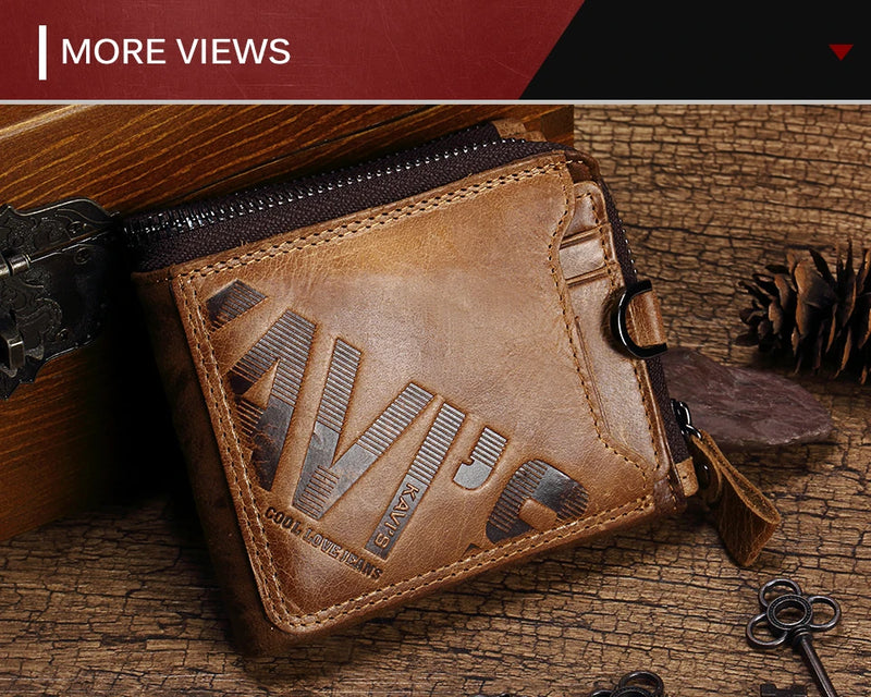 KAVIS Crazy Horse Genuine Leather Wallet Men Coin Purse Male Cuzdan Walet Portomonee PORTFOLIO  Perse Small Pocket money bag