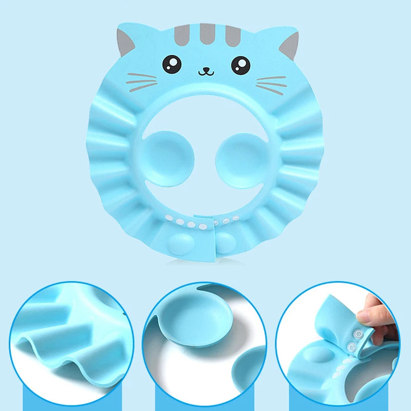 Kids Shower Bathing Cap Bath Safe Protect Shampoo Adjustable Soft Cap Protection Eye For Baby Wash Hair Shield Bathing Hat