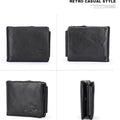 CONTACT'S Genuine Crazy Horse Leather Men Wallets Vintage Trifold Wallet Zip Coin Pocket Purse Cowhide Leather Wallet For Mens