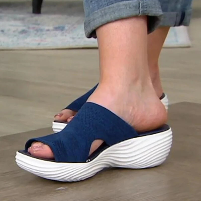 Summer Women Slippers Casual Mesh Open Toe Wedge Slip-On Platform Solid Color Ladies Slides Soft Beach Shoes for Women 2021 New