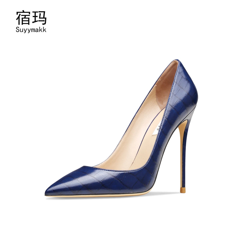 Heels For Women Real Leather Pumps Crocodile Pattern Luxury Black Women's Shoes Pointed Toe High Heels Ladies Prom Shoes Women