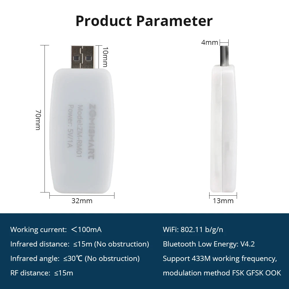 Zemismart RF IR to WiFi USB Dongle Work with Tuya Remote Control TV Fan Air Condition Light Water Heater Home Alexa Google Home