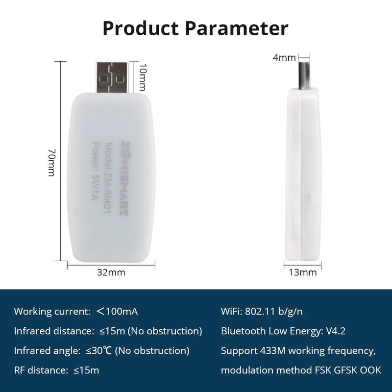 Zemismart RF IR to WiFi USB Dongle Work with Tuya Remote Control TV Fan Air Condition Light Water Heater Home Alexa Google Home