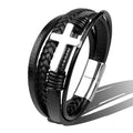 Charm Stainless Steel Leather Cross Brown/black Bracelet Men Hiphop Jewelry Magnetic Clasp Mutilayer Male - Visuel 12 | SAMAG