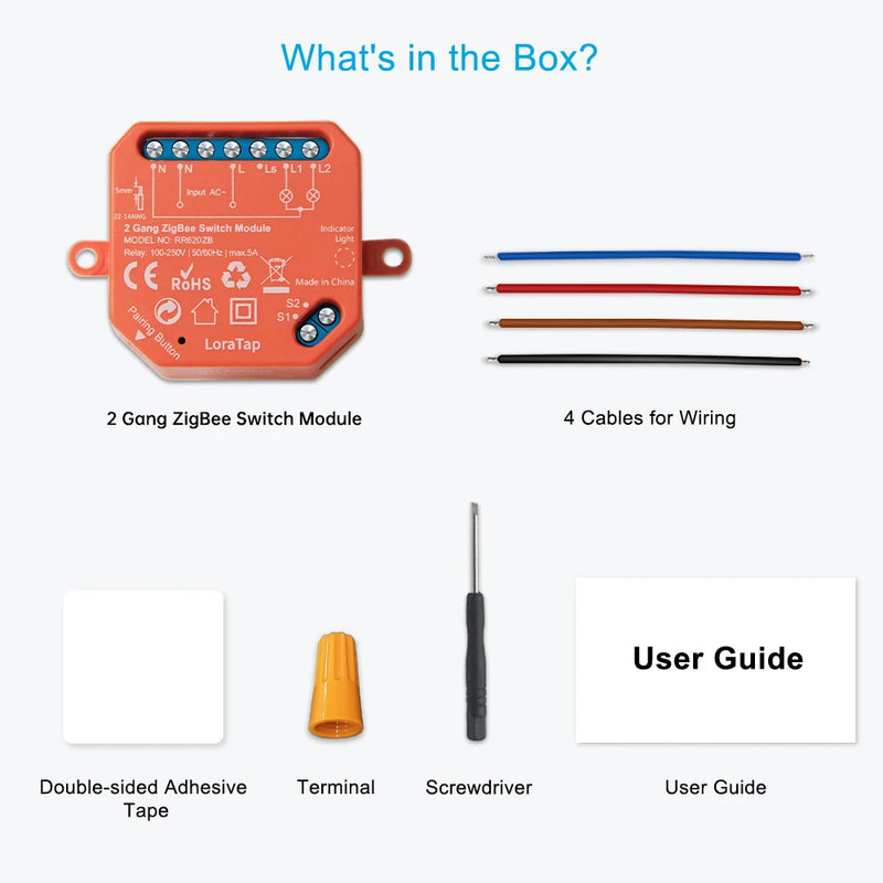 LoraTap Tuya ZigBee 3.0 2 Gang Light Switch Relay Module Google Home Alexa Echo Remote Control Work with Zigbee2MQTT DIY