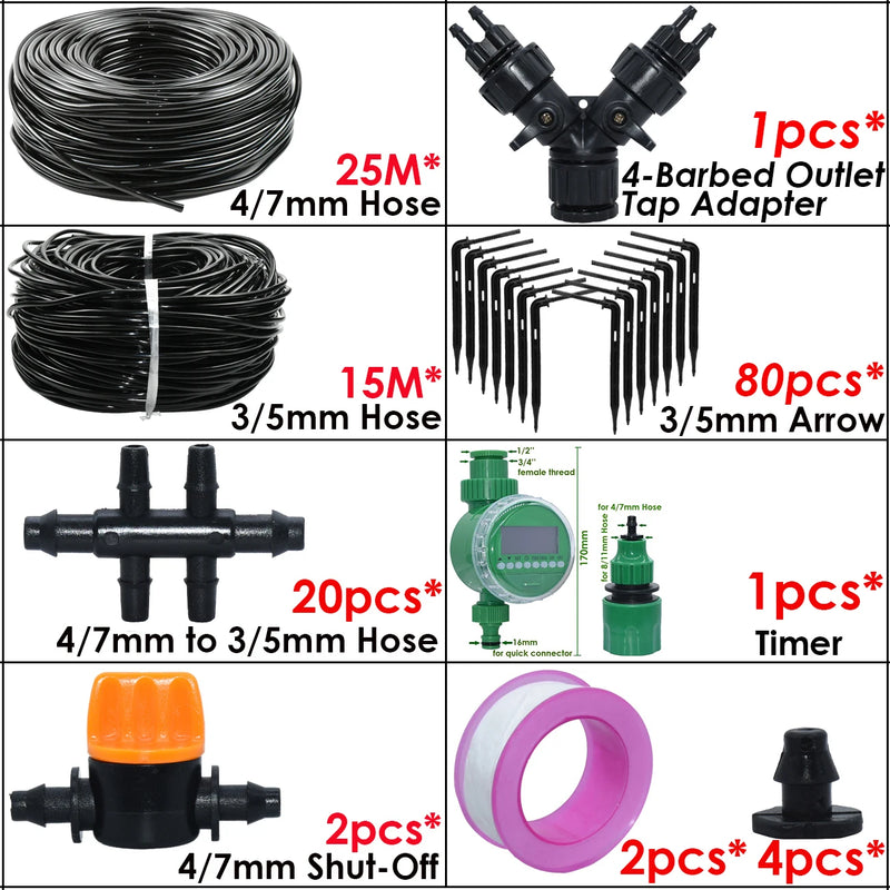 KESLA Garden Automatic Watering Irrigation Kit Elbow Emitter Drip System 4/7MM to 3/5MM Hose for Bonsai Potted Flower Greenhouse