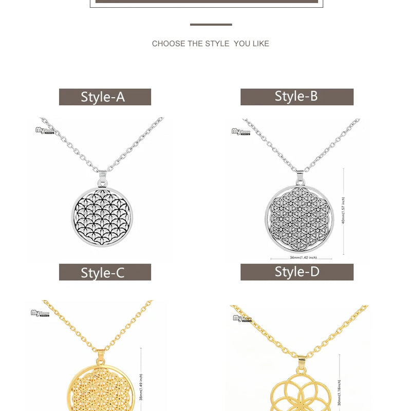 My Shape Flower of Life Mandala Necklace for Women Pendant Sacred Geometry Aesthetic Choker Fashion Jewelry Gifts Link Chain