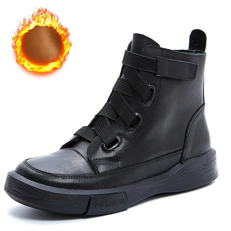 Handmade high-top shoes women's tide new  thick bottom plus velvet ins super fire retro leisure
