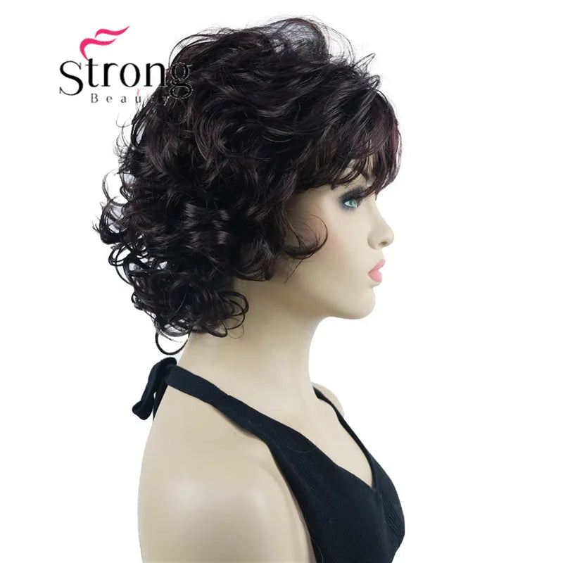 StrongBeauty Short Wig Soft Tousled Curls Blonde Highlights Full Synthetic Wigs COLOUR CHOICES