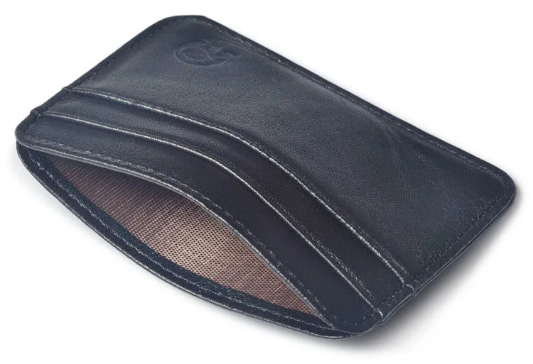 Fashion 100% Genuine Leather Thin Bank Credit Card Case Mini Card Wallet Men Bus Card Holder Cash Change Pack Business ID Pocket