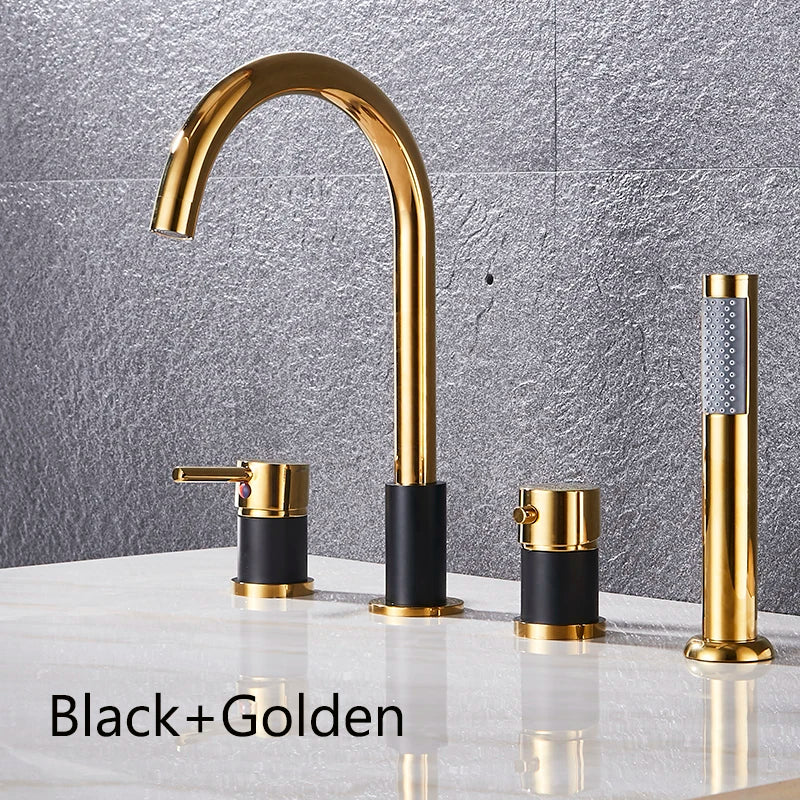 4Pcs Brass Bathroom Bathtub Faucet Bath Faucet Deck Mounted Handheld Tub Mixer Tap Cold Hot Mixer Water Tap With Hand Shower