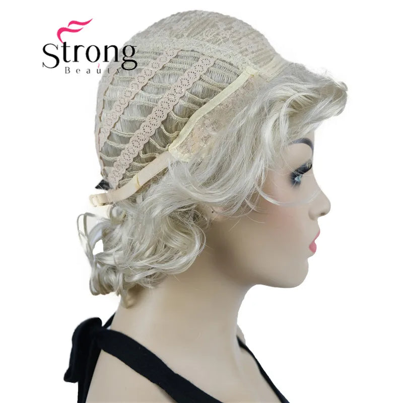 StrongBeauty Short Wig Soft Tousled Curls Blonde Highlights Full Synthetic Wigs COLOUR CHOICES