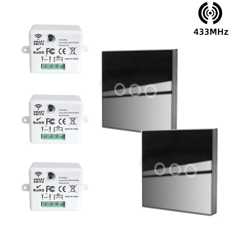 433MHz Smart Light Switch Rf Wireless Touch Wall Switch with Remote Control Tempered Glass Panel Switch for Home LED LAMP 220V
